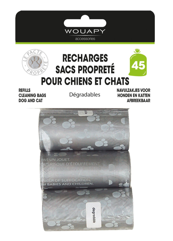 Wouapy - Recharge en Lot de 15 Sacs Propreté pour Distributeur - x3
