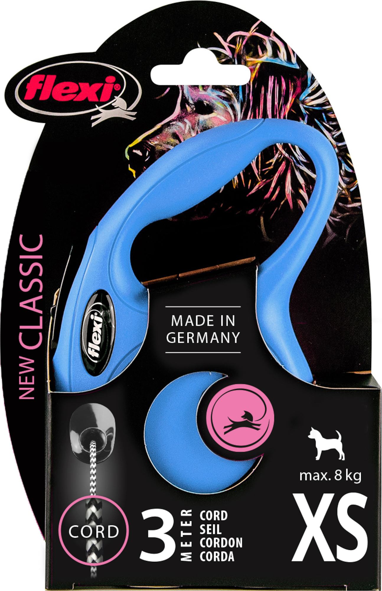 Flexi Laisse à enrouleur New Classic Corde Bleu, XS- 3 mètres