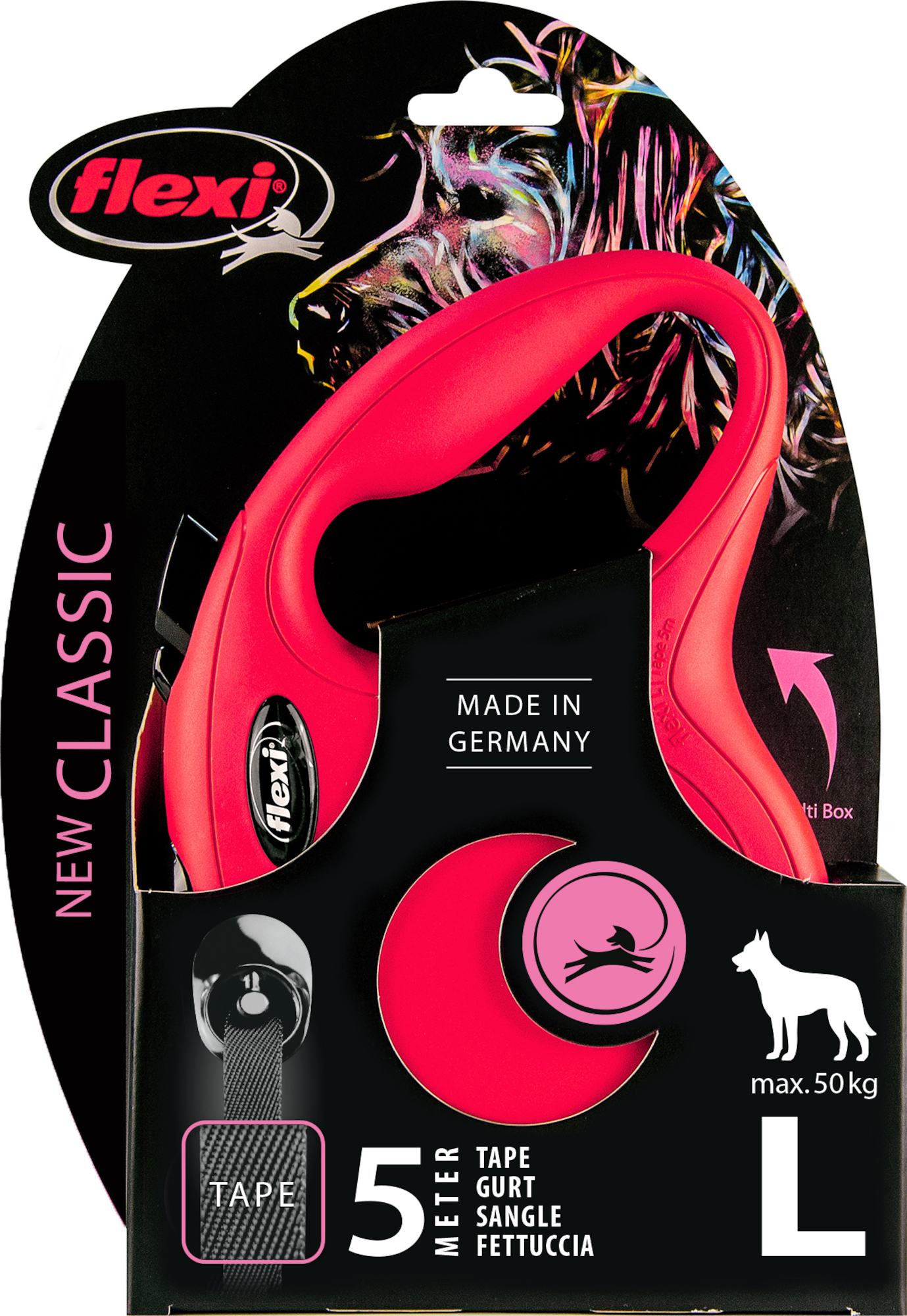 Flexi Laisse à enrouleur New Classic Tape Rouge, Large- 5 mètres