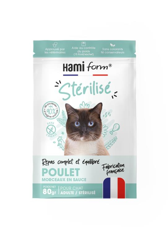 Repas complet au poulet pour chat stérilisé 80gr