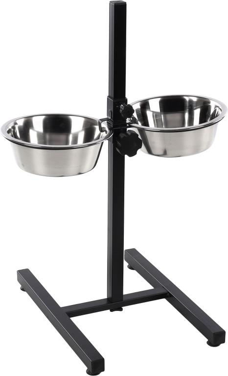 Gamelle pour la nourriture et l'eau Duo dinner support Otis Argent & Noir EN H  2X21CM 1,5L