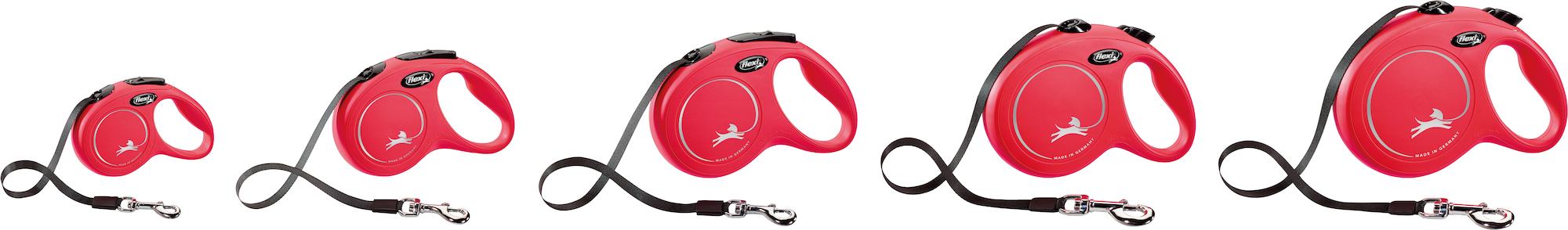Flexi Laisse à enrouleur New Classic Tape Rouge, Medium- 5 mètres