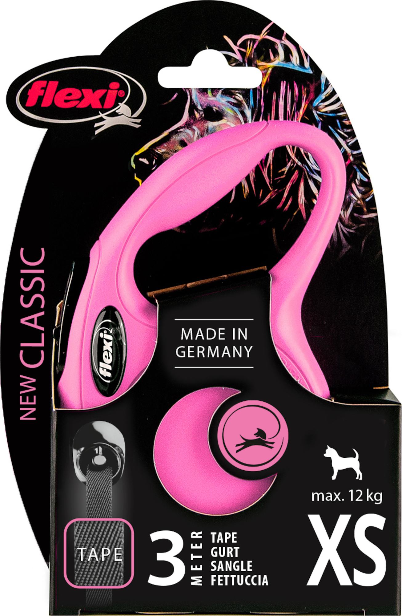 Flexi Laisse à enrouleur New Classic Tape Rose, XS- 3 mètres