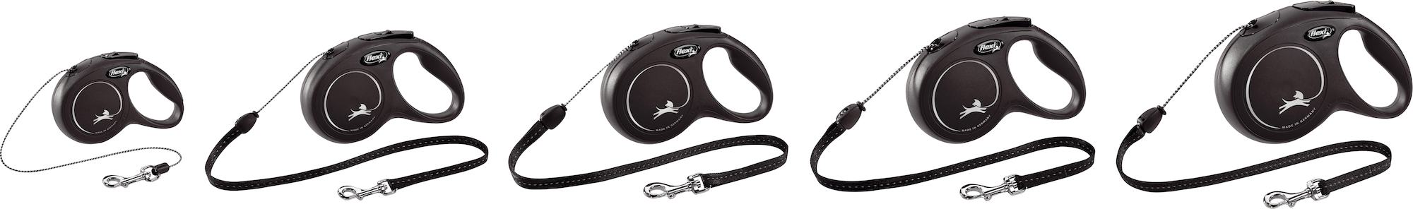 Flexi Laisse à enrouleur New Classic Corde Noire, XS- 3 mètres