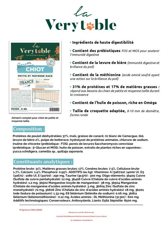LA VERYTABLE CHIOT PETITES ET MOYENNES RACES 14kg