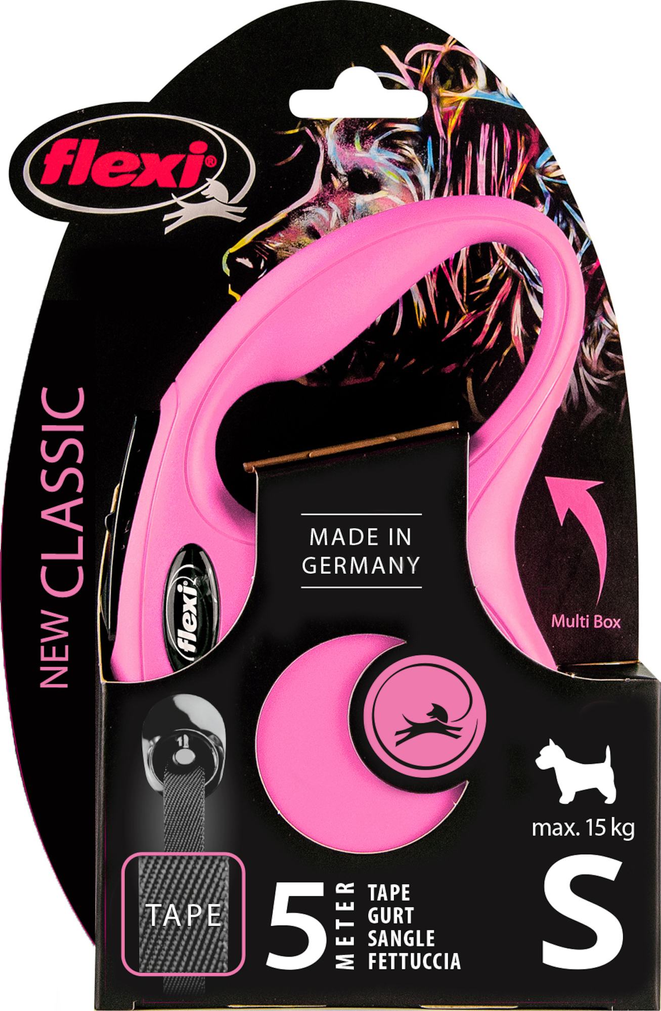 Flexi Laisse à enrouleur New Classic Tape Rose, Small- 5 mètres