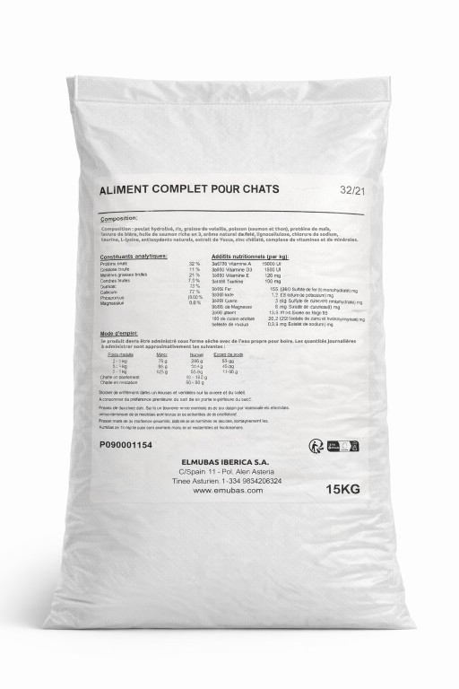 CROQUETTES CHAT PREMIUM 32/21 - 15KG BLANC