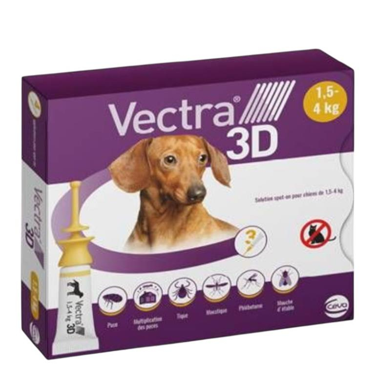 3 pipettes vectra 3d pour chien de 1.5 à 4kg xs