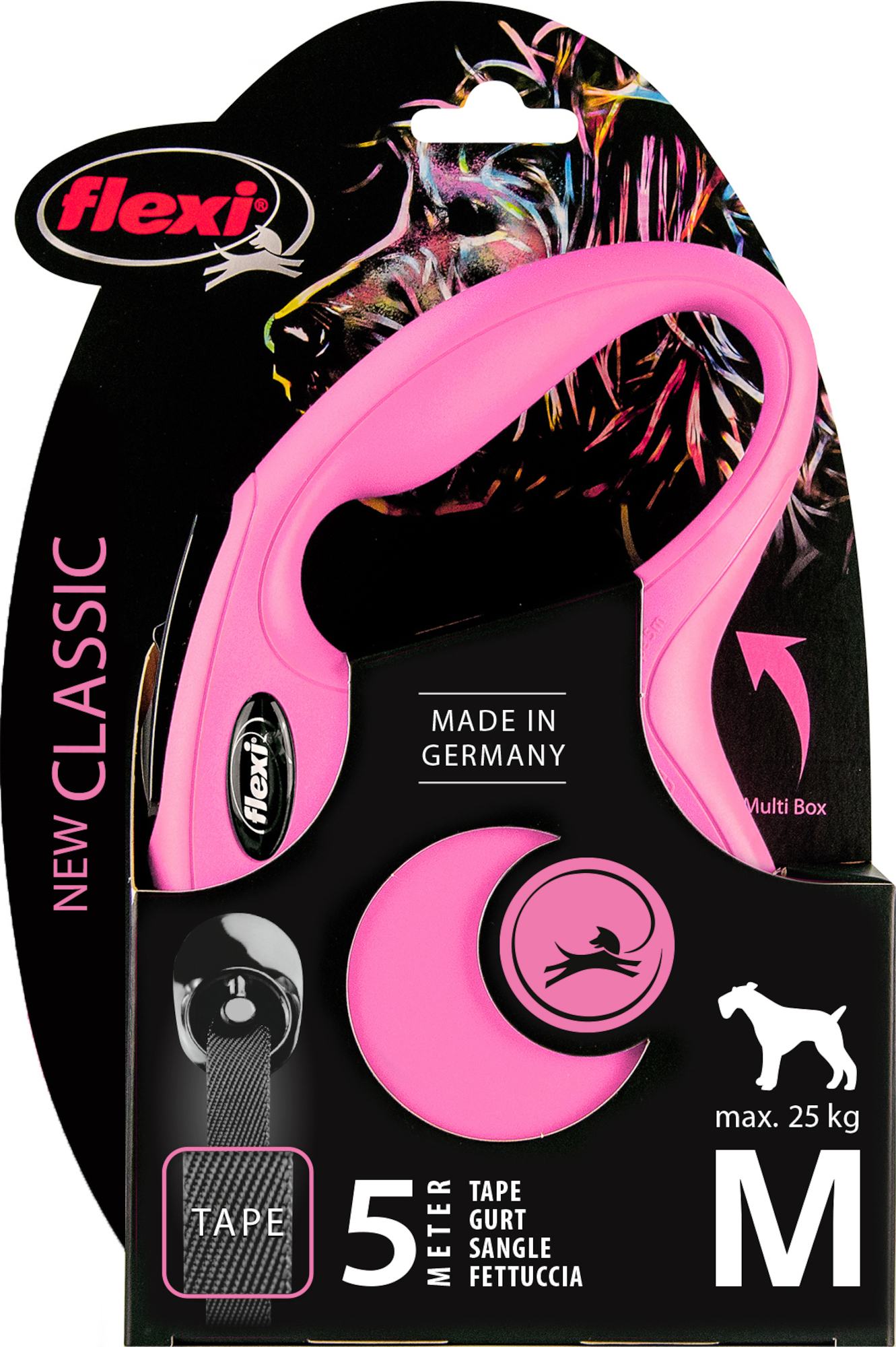 Flexi Laisse à enrouleur New Classic Tape Rose, Medium- 5 mètres