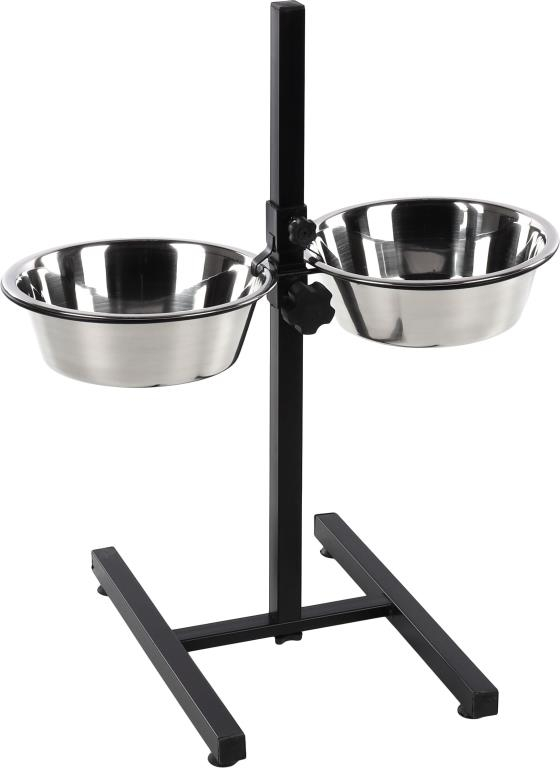 Gamelle pour la nourriture et l'eau Duo dinner support Otis Argent & Noir  EN H  2X27CM 4L