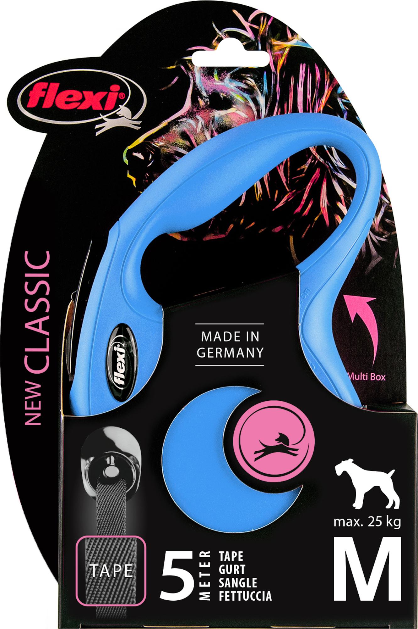 Flexi Laisse à enrouleur New Classic Tape Bleu, Medium- 5 mètres