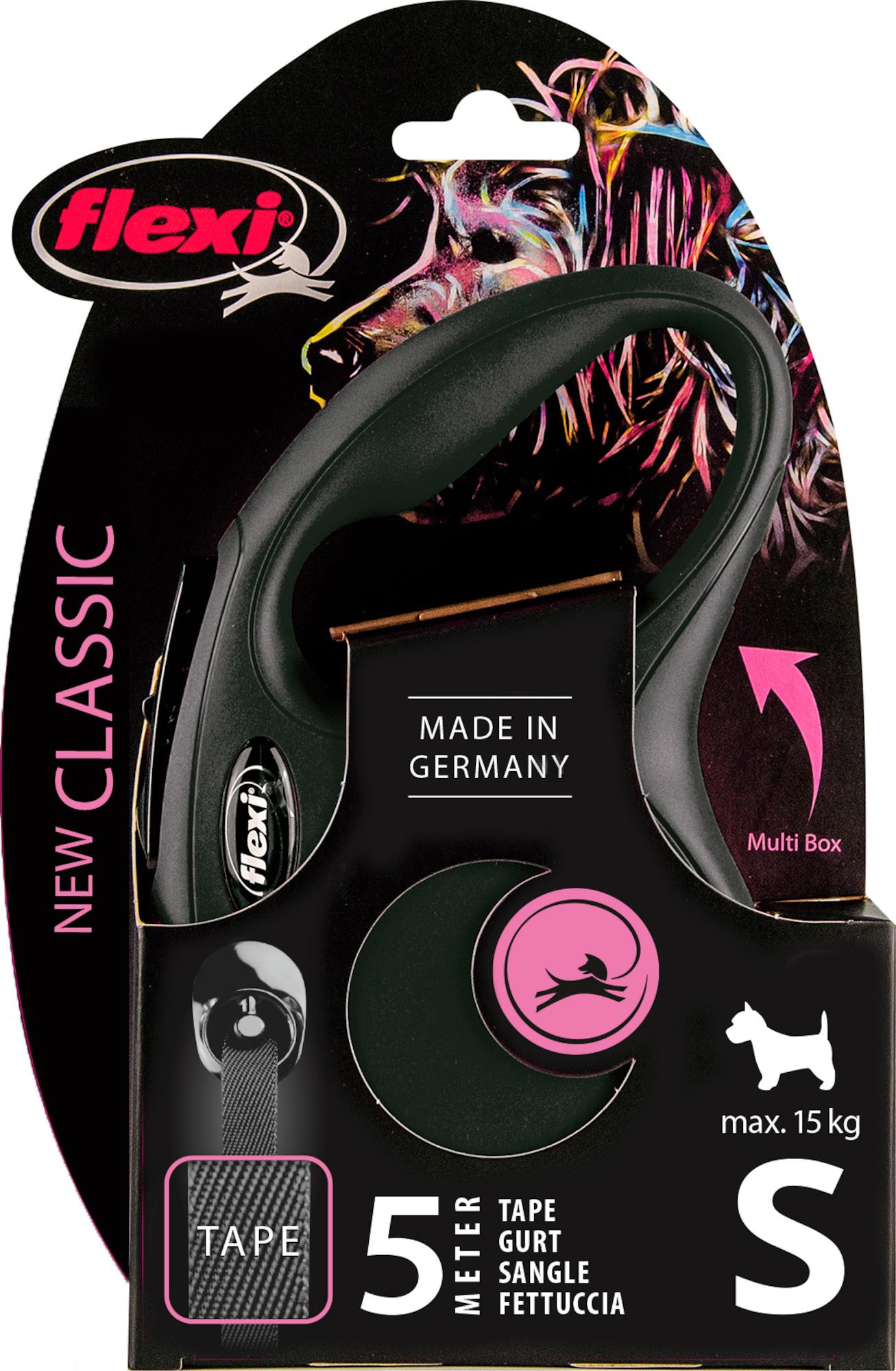 Flexi Laisse à enrouleur New Classic Tape Noir, Small- 5 mètres