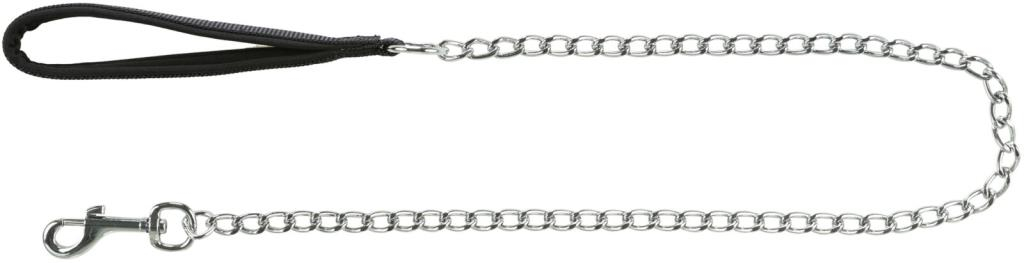 Laisse métal avec poignée en néoprène, M–L: 1,00 m/3,0 mm, noir