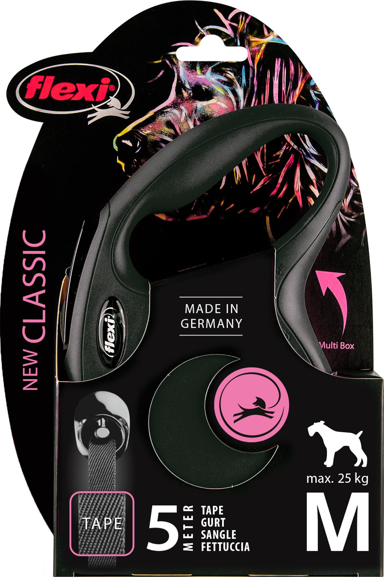 Flexi Laisse à enrouleur New Classic Tape Noir, Medium- 5 mètres