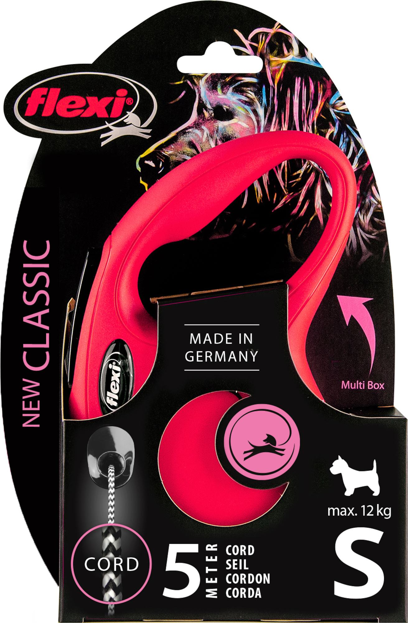 Flexi Laisse à enrouleur New Classic Corde Rouge, Small- 5 mètres