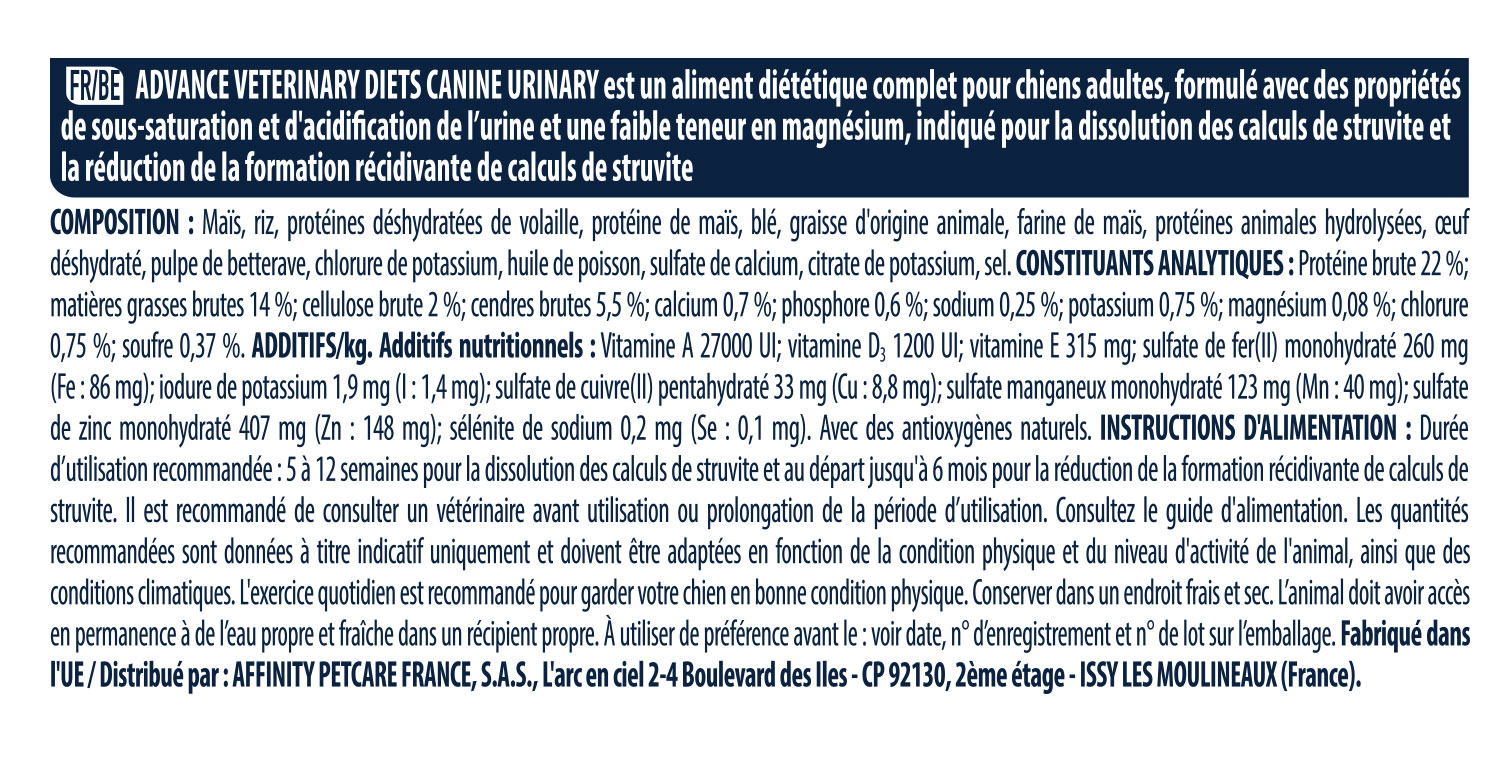 ADVANCE VETERINAIRE CHIEN URINARY 3Kg