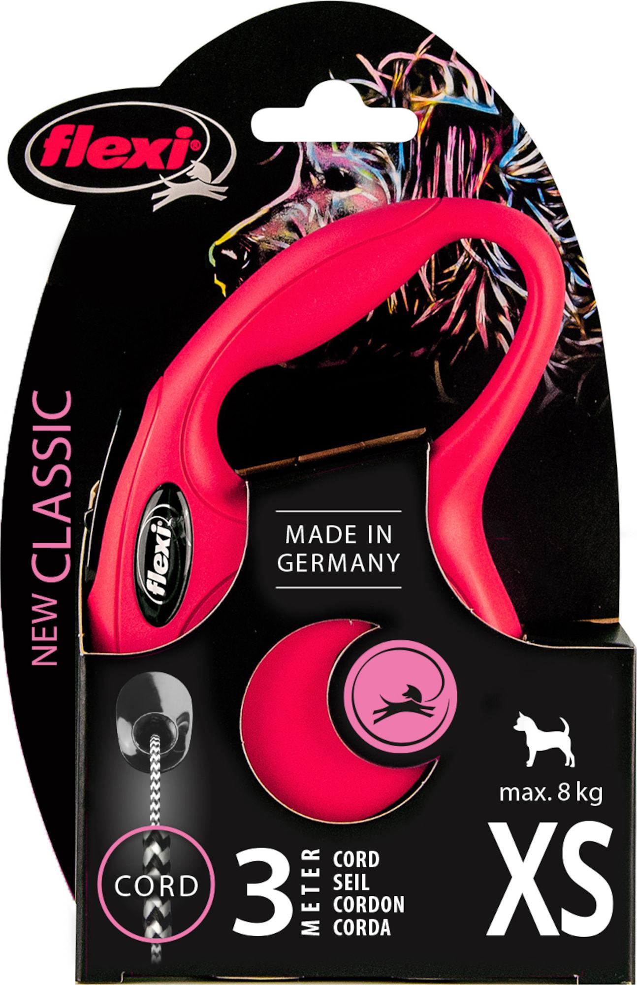 Flexi Laisse à enrouleur New Classic Corde Rouge, XS- 3 mètres
