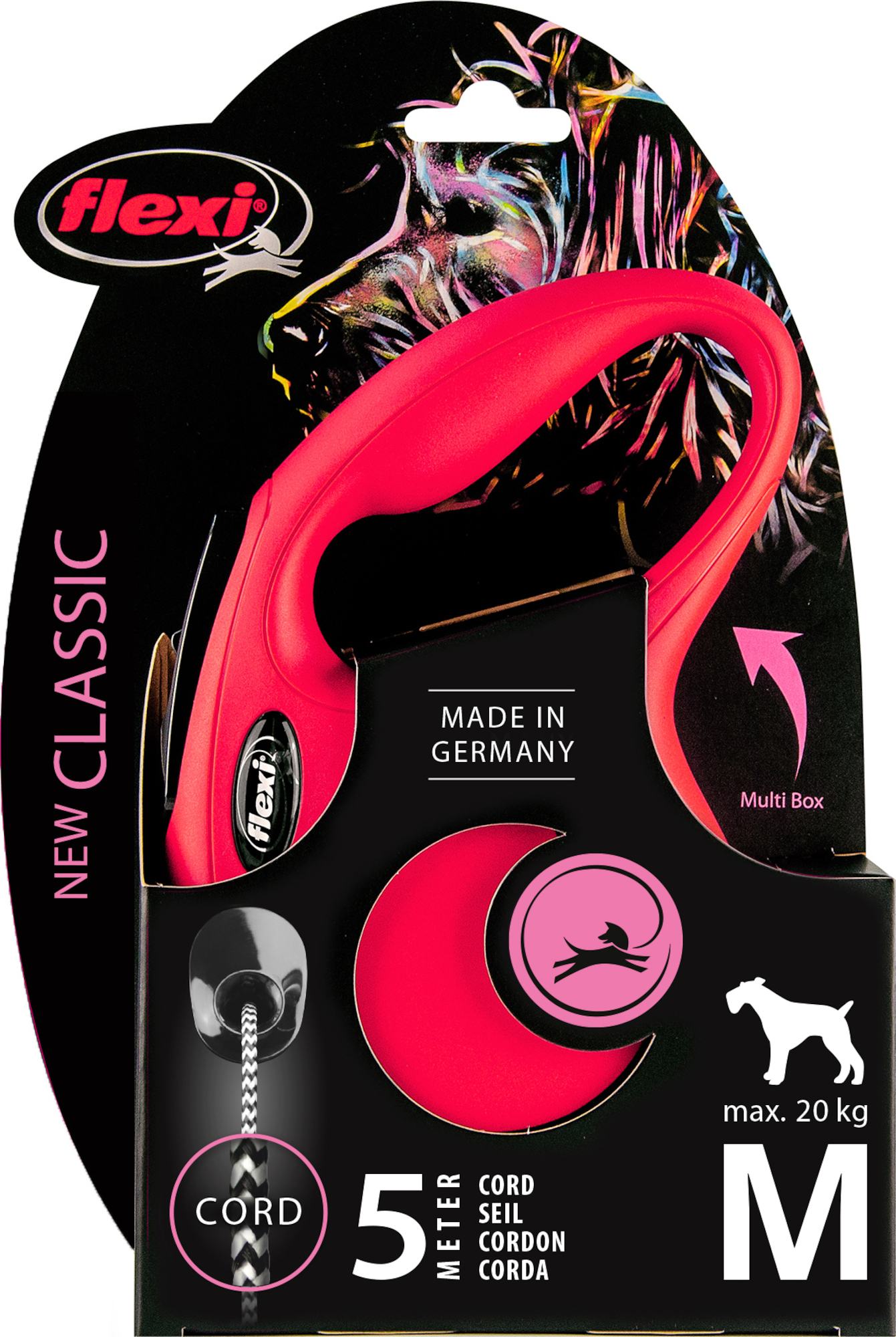 Flexi Laisse à enrouleur New Classic Corde Rouge, Medium- 5 mètres