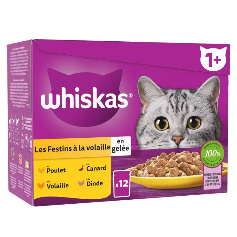 WHISKAS POCHONS ADULT VOLAILLE GELEE 12X85GR