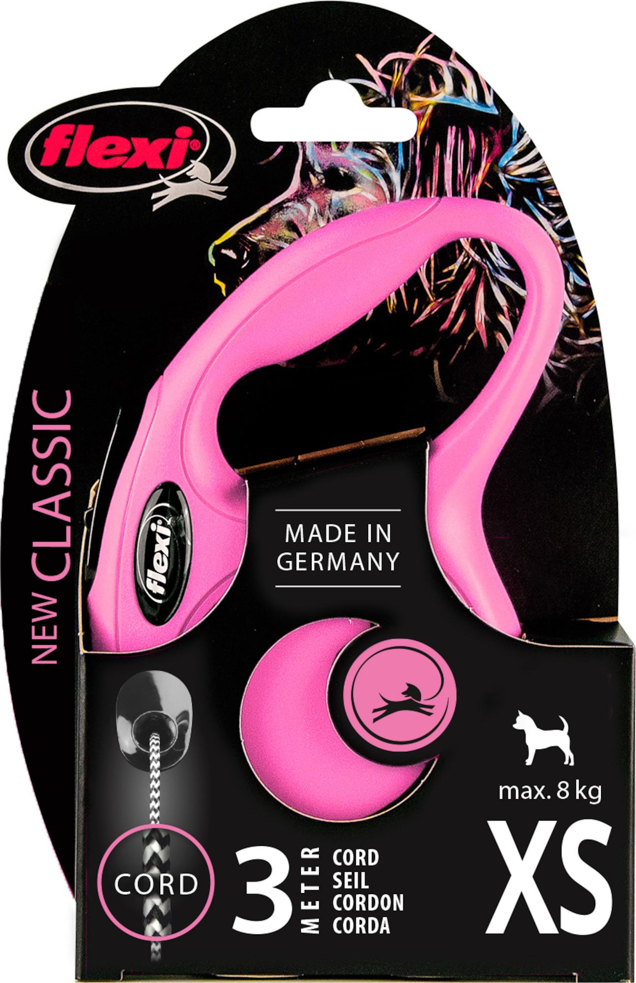 Flexi Laisse à enrouleur New Classic Corde Rose, XS- 3 mètres
