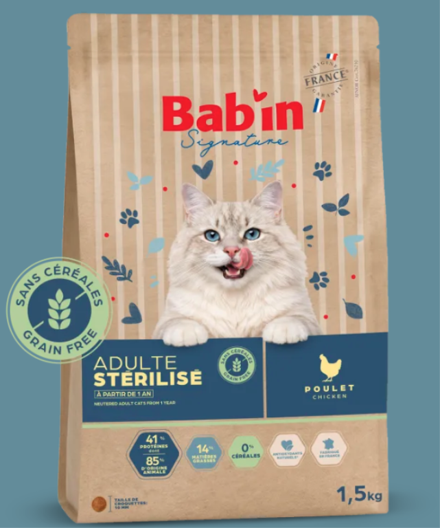 BAB'IN SIGNATURE CHAT ADULTE STERILISE SANS CEREALES POULET & TRUITE 3 KG