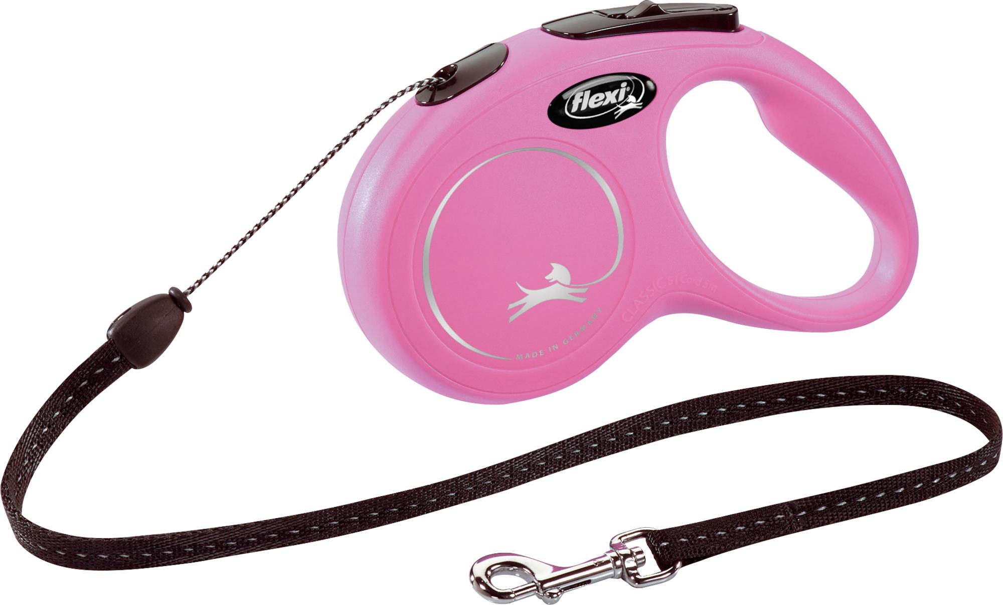 Flexi Laisse à enrouleur New Classic Corde Rose, Medium- 5 mètres