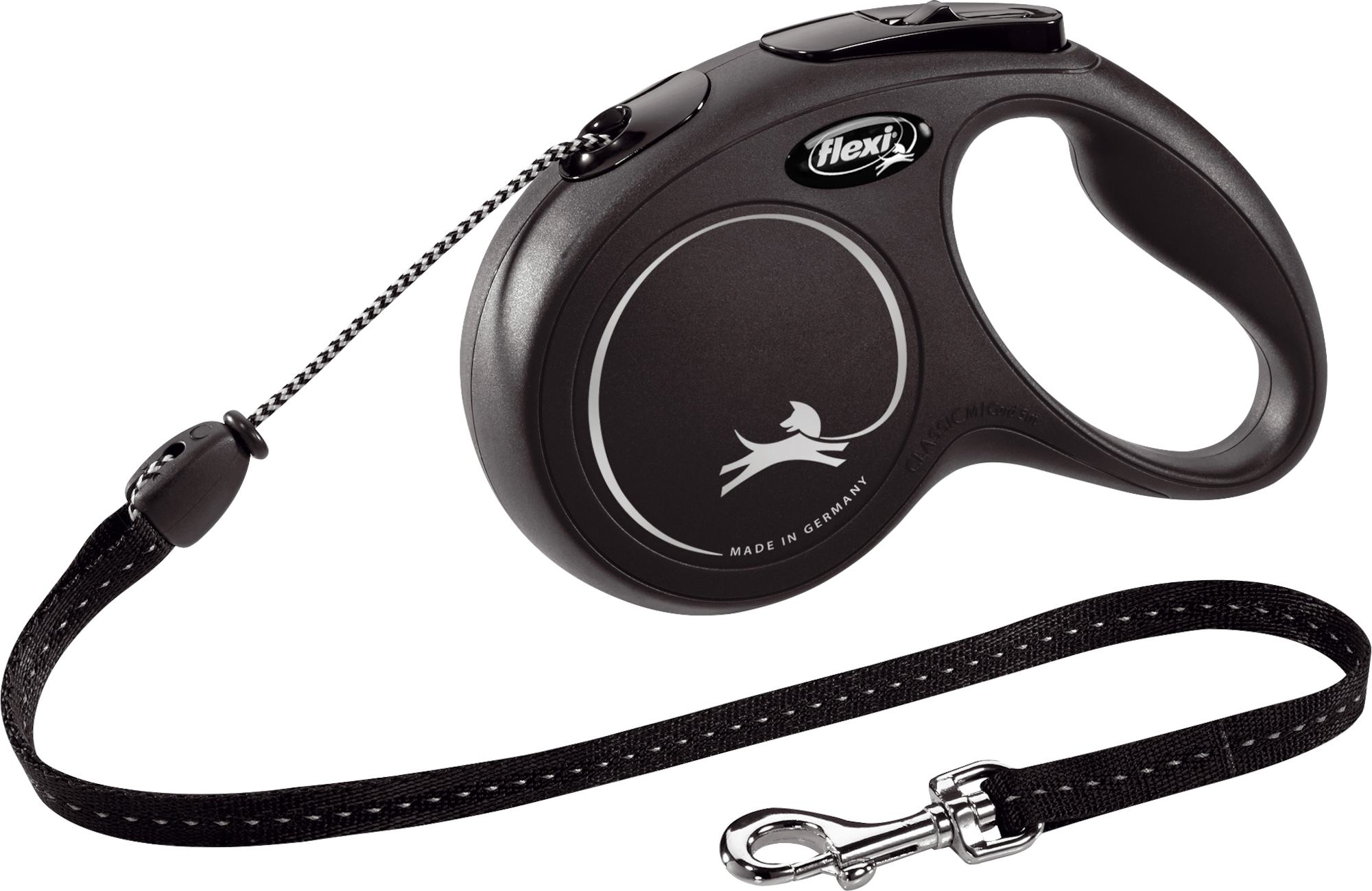 Flexi Laisse à enrouleur New Classic Corde Noir, Medium- 5 mètres