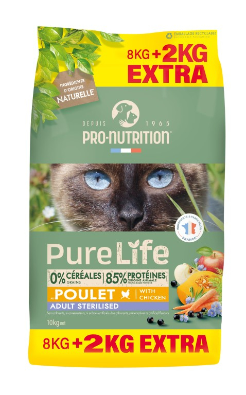 PURELIFE CHAT STERILISE POULET - 8+2 KG OFFERTS