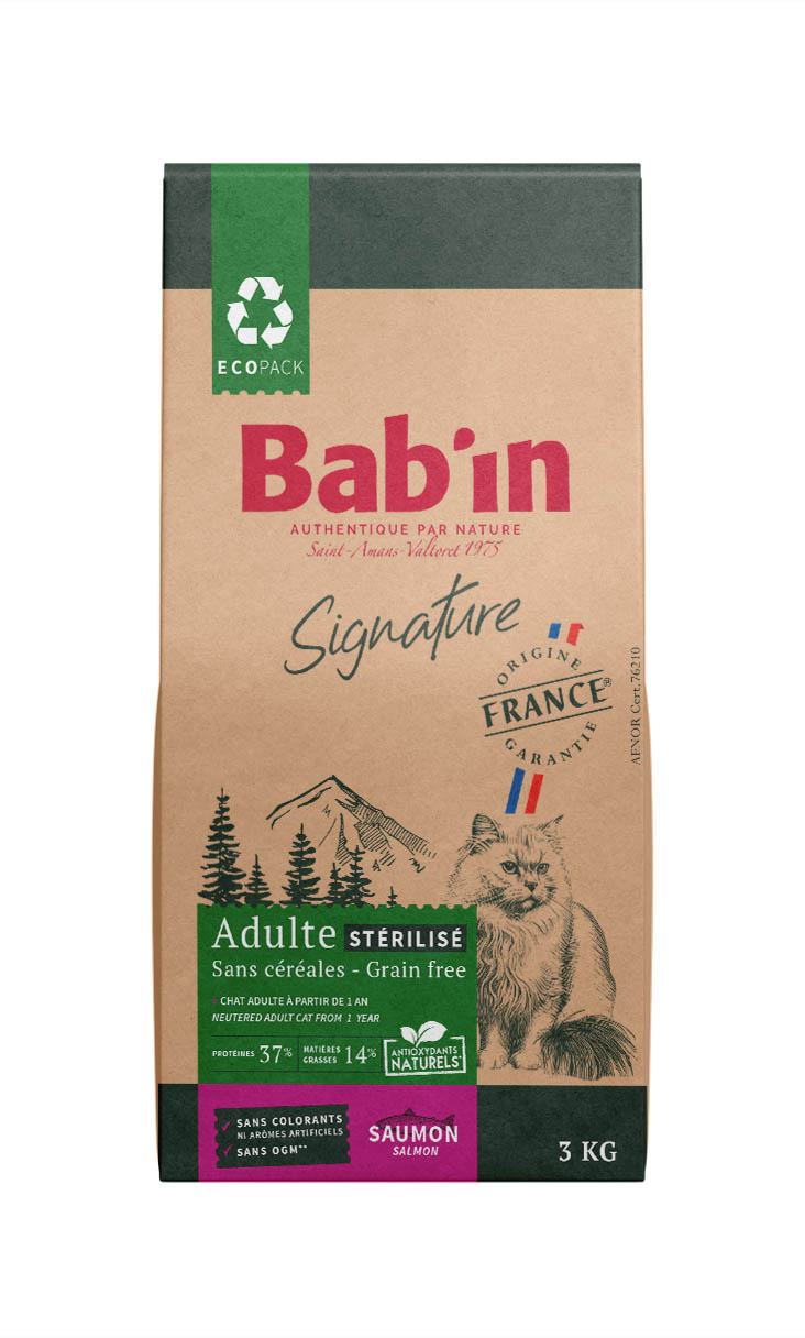 BAB'IN SIGNATURE CHAT ADULTE STERILISE SANS CEREALES SAUMON & TRUITE 3 KG