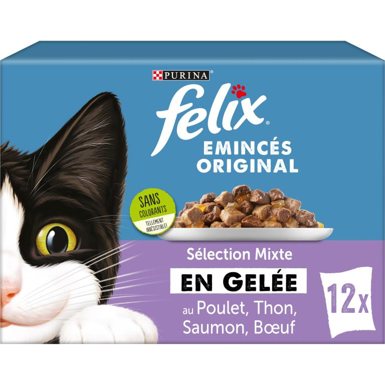 FELIX Emincés Original en Gelée Viandes et Poissons pour chat adulte 12X85G
