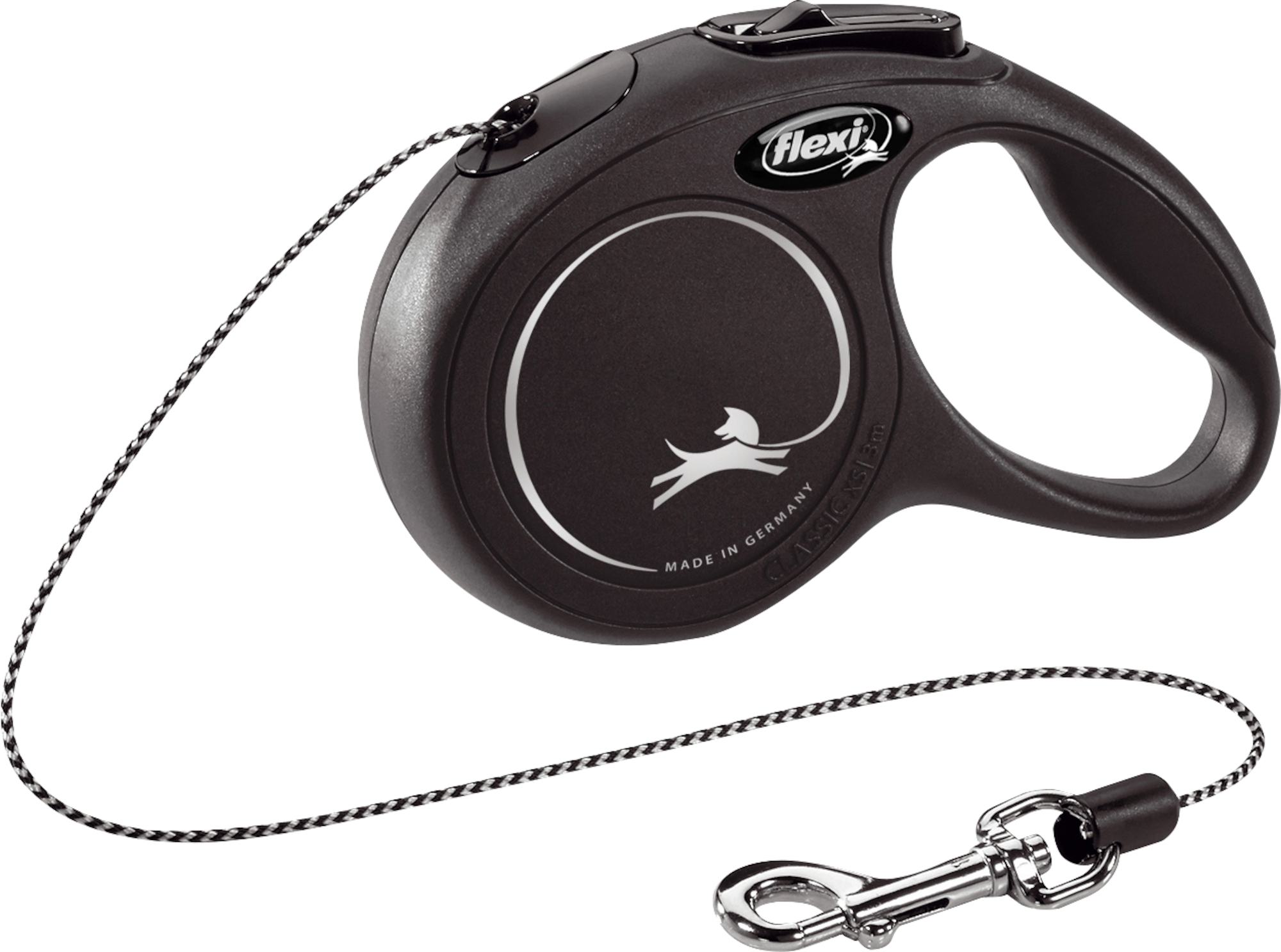Flexi Laisse à enrouleur New Classic Corde Noire, XS- 3 mètres