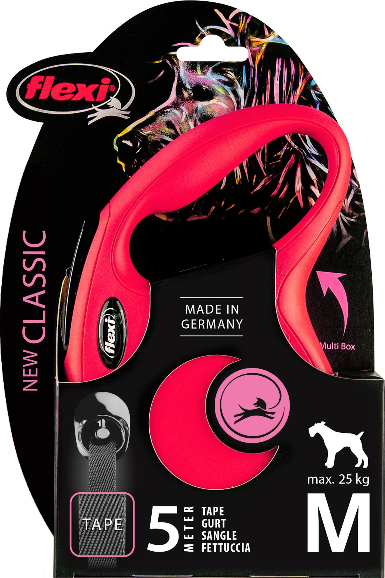 Flexi Laisse à enrouleur New Classic Tape Rouge, Medium- 5 mètres