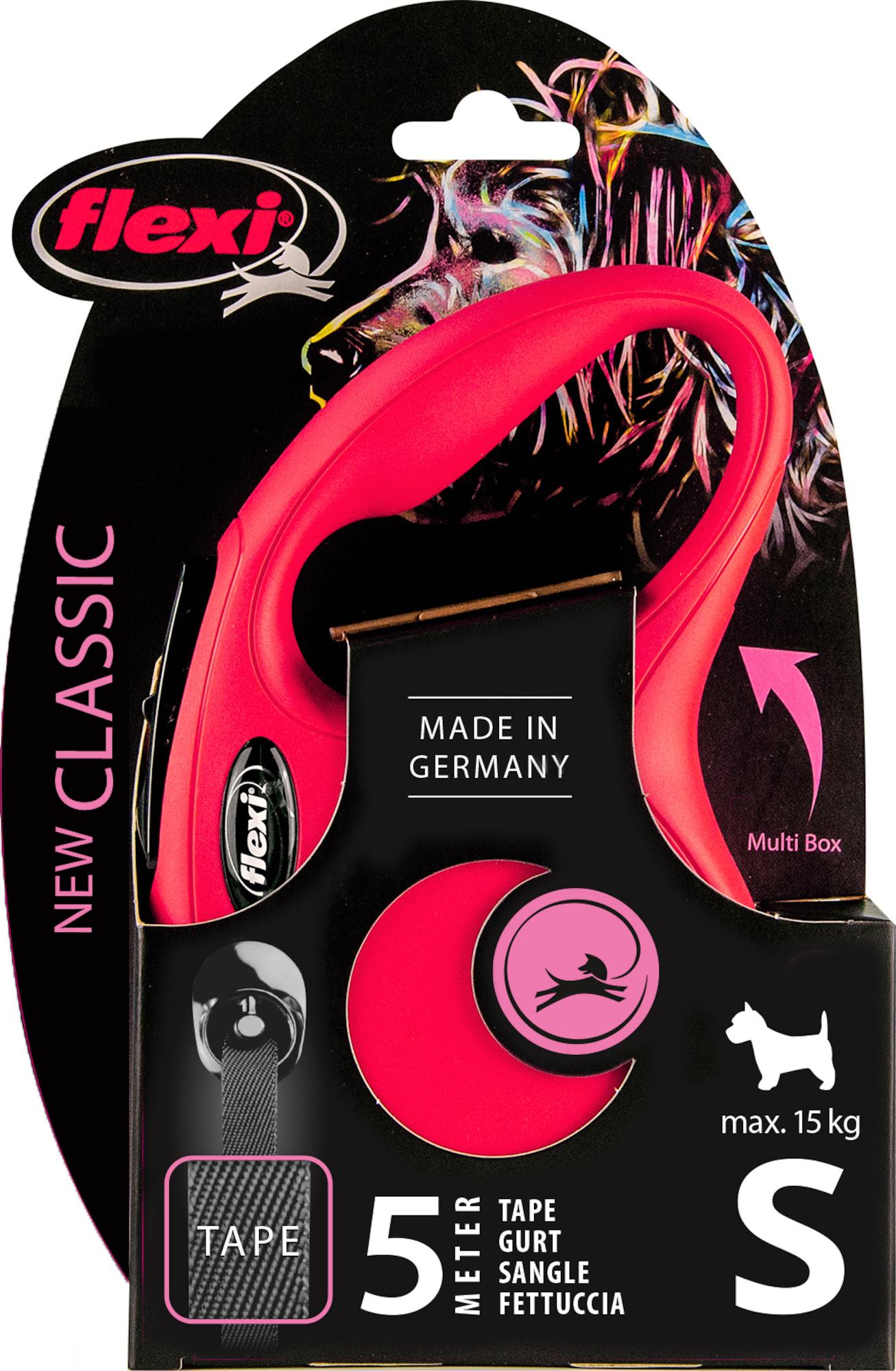 Flexi Laisse à enrouleur New Classic Tape Rouge, Small- 5 mètres