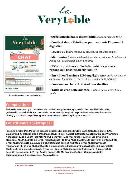 La Verytable croquettes pour chat adulte stérilisé au saumon 6kg