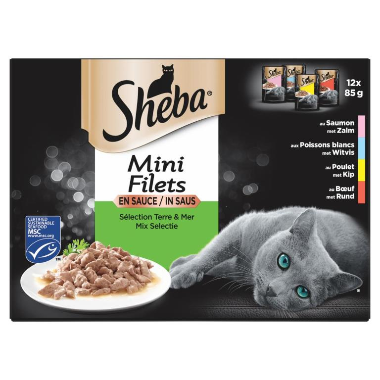SHEBA MINI FILETS VIANDES POISSONS EN SAUCE 12X85GR