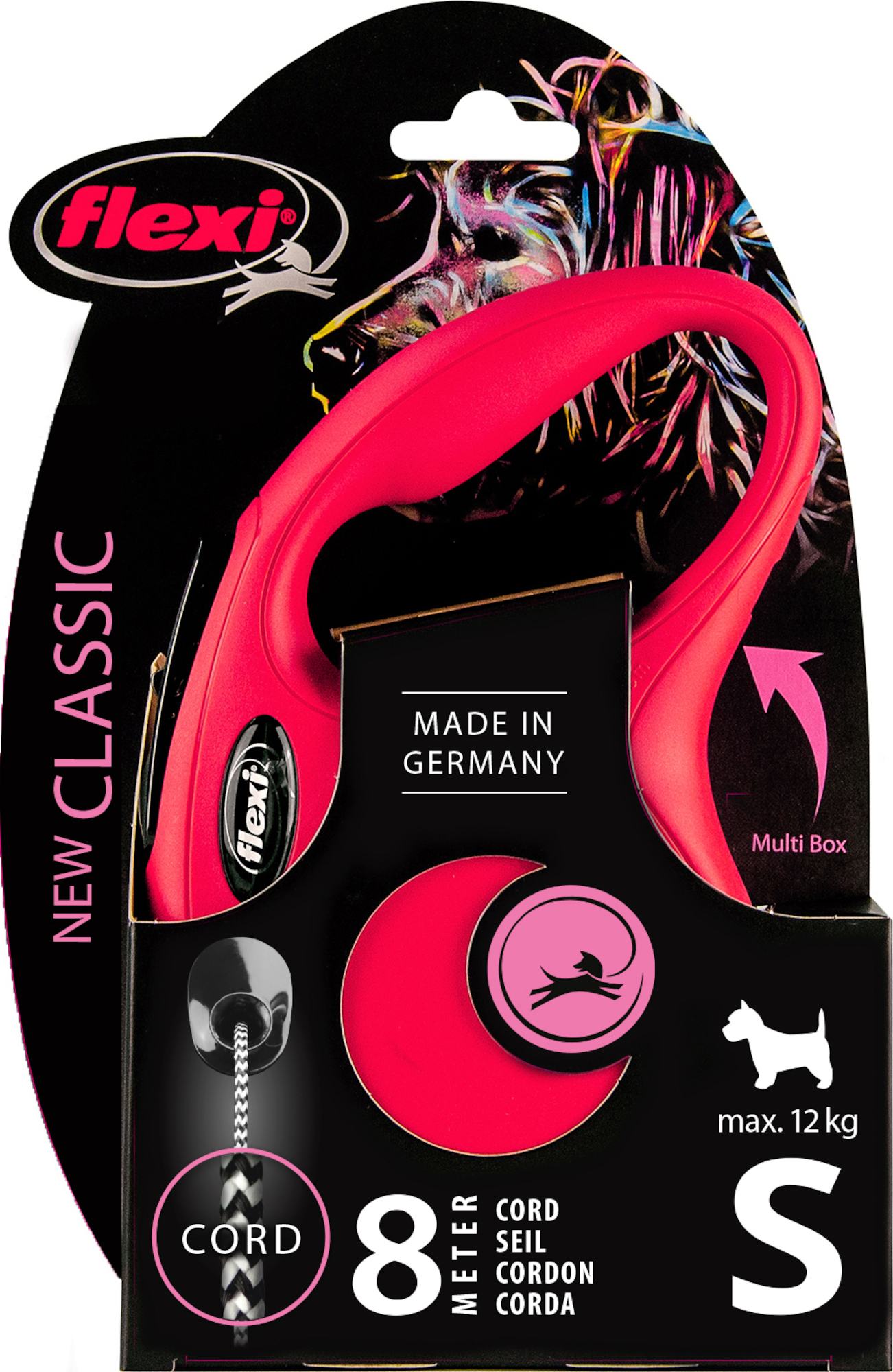 Flexi Laisse à enrouleur New Classic Corde Rouge, Small- 8 mètres