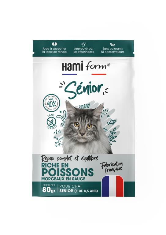 Repas complet riche en thon pour chat senior 80gr HAMIFORM