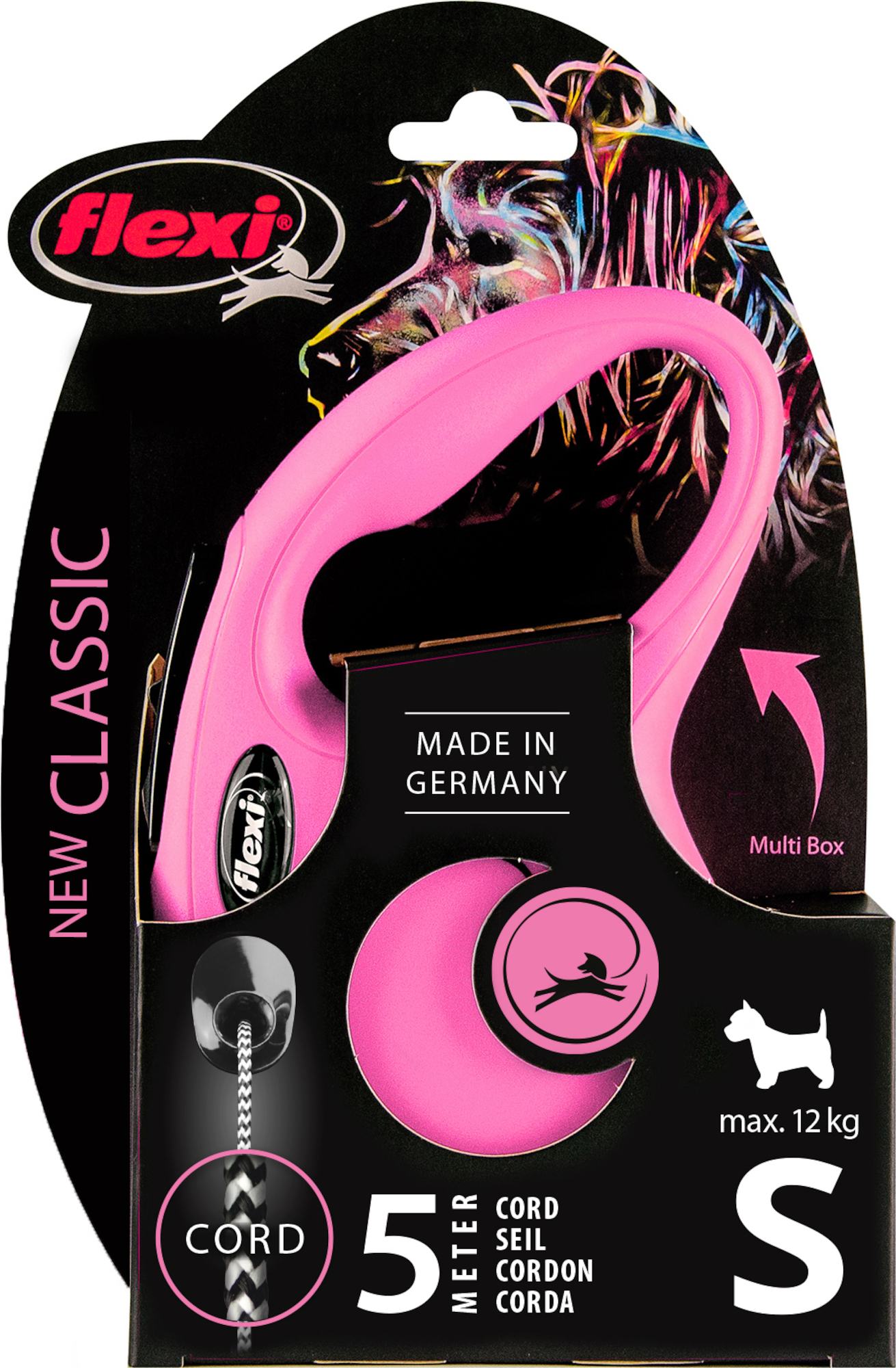 Flexi Laisse à enrouleur New Classic Corde Rose, Small- 5 mètres