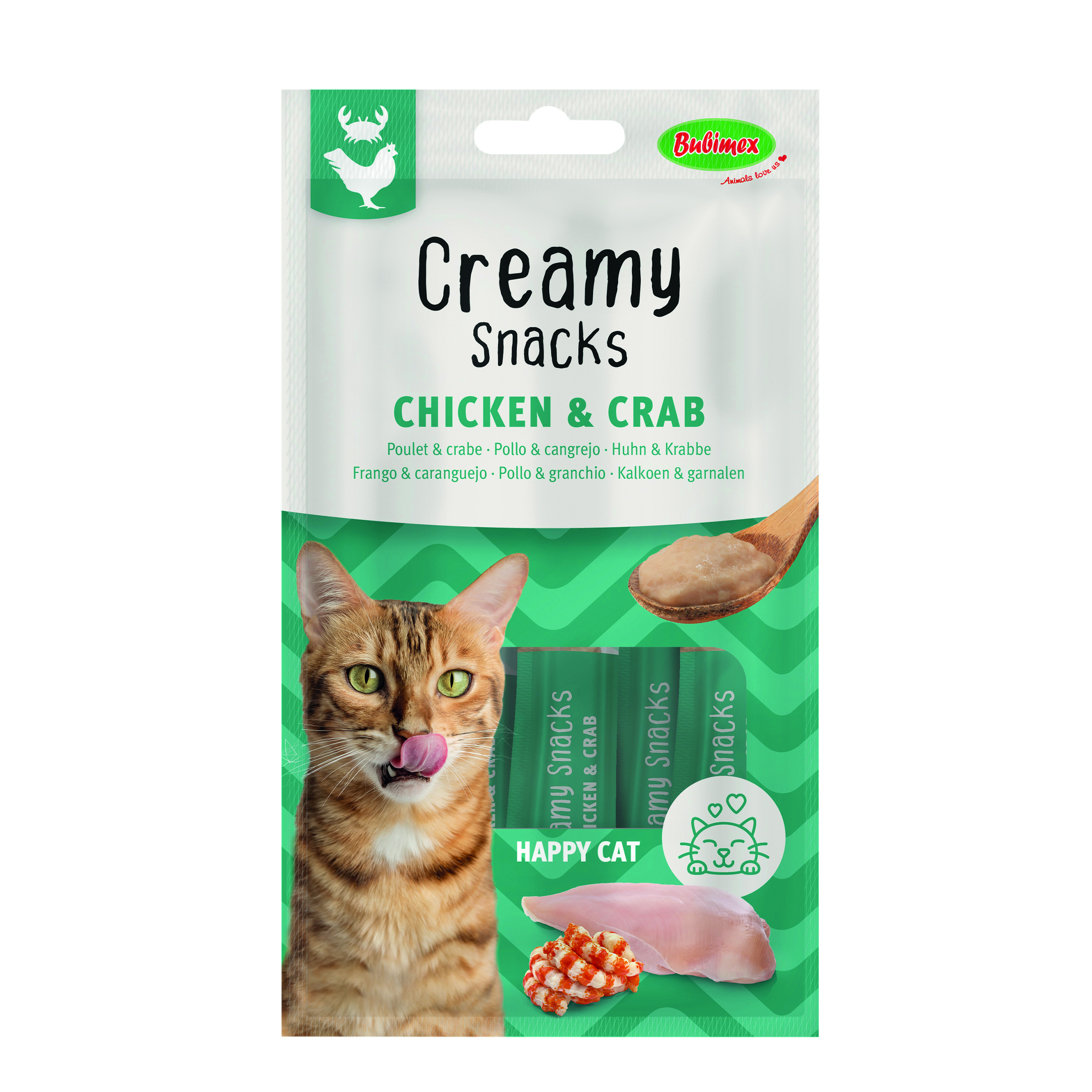 CREAMY SNACKS CHAT X4, POULET CRABE, 60G
