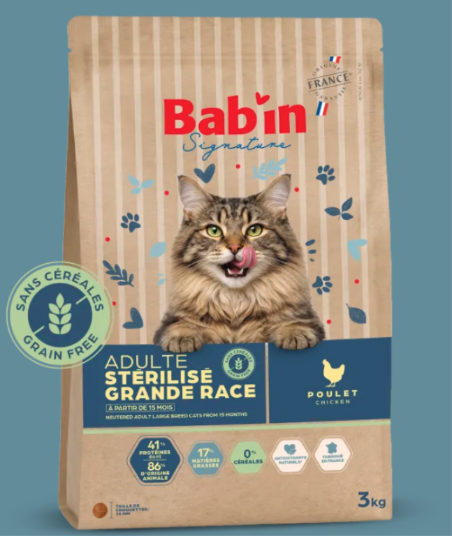BAB'IN SIGNATURE CHAT ADULTE STERILISE SANS CEREALES GRANDES RACES 3 KG